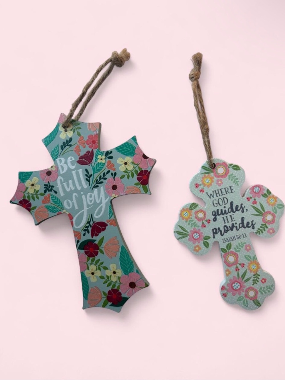 Set Of 2 Floral Decorative Hanging Cross Home Decor